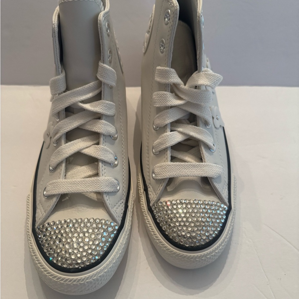 White High-Top Leather Blinged Converse, Wedding shoe, Bridal Shower